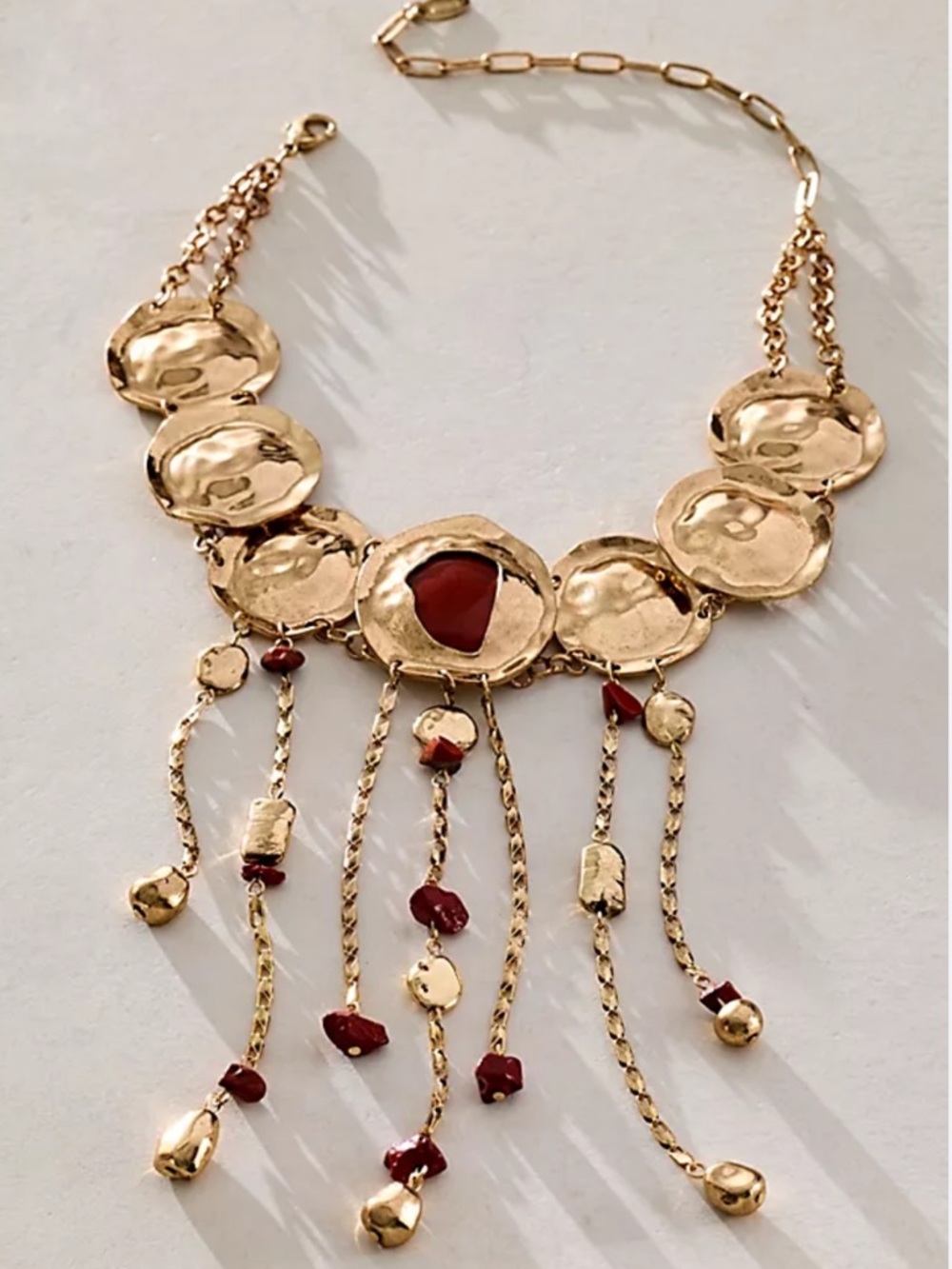 Free People Gold-Tone Statement Necklace with Red Accents Speak Up Layer NWT - Picture 5 of 9
